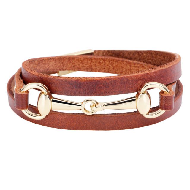 Concise three layer leather bangle