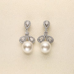 Delicate cubic zircon clover pearl earrings