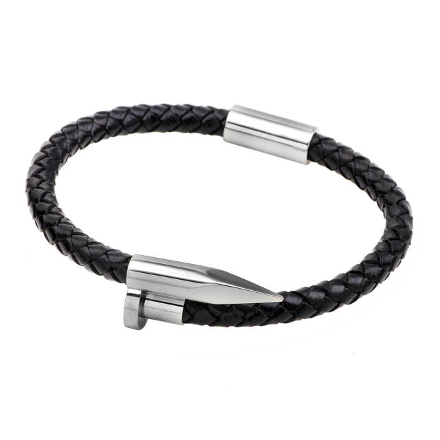 Personality stainless steel nail leather bangle