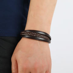 Concise easy match pu leather layer bracelet for men