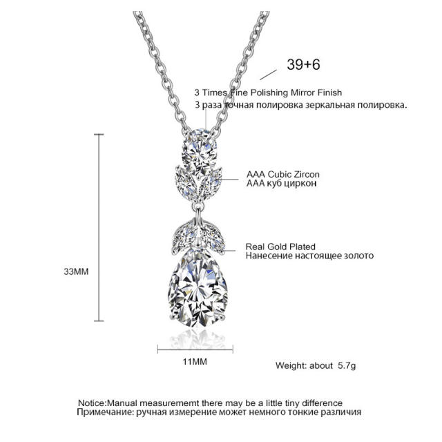 Eleagnt cubic zircon drop diamond necklace