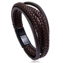 Concise layer pu leather men bracelet