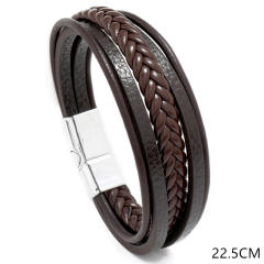 Concise easy match pu leather layer bracelet for men