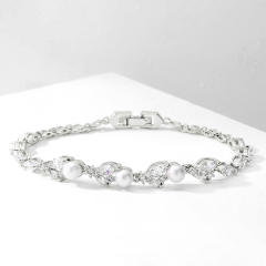 Delicate cubic zircon pearl copper bracelet