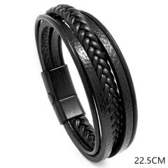 Concise easy match pu leather layer bracelet for men