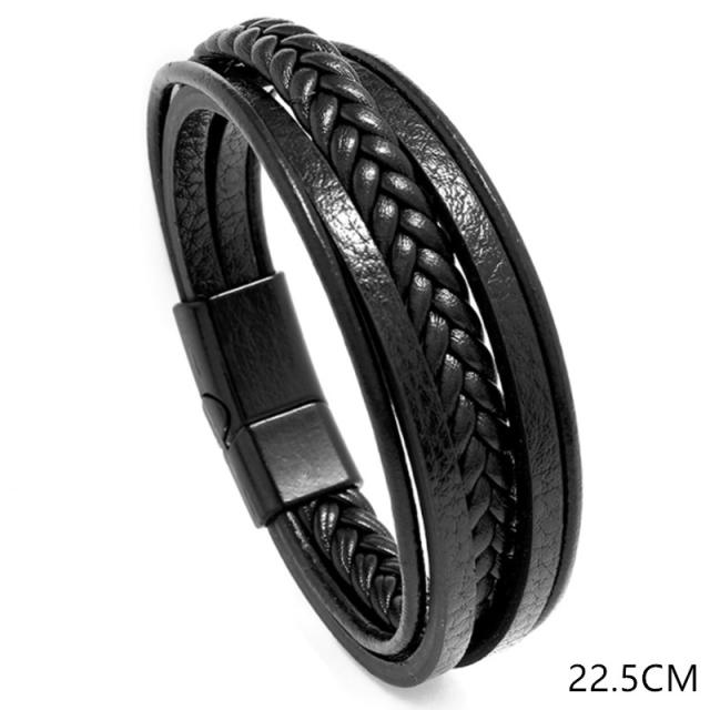 Concise easy match pu leather layer bracelet for men