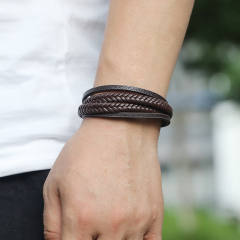 Concise layer pu leather men bracelet
