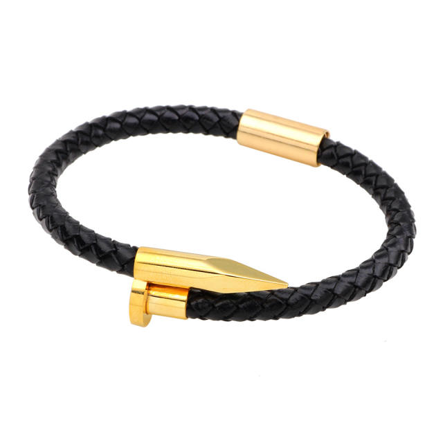Personality stainless steel nail leather bangle