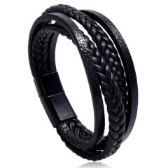 Concise layer pu leather men bracelet