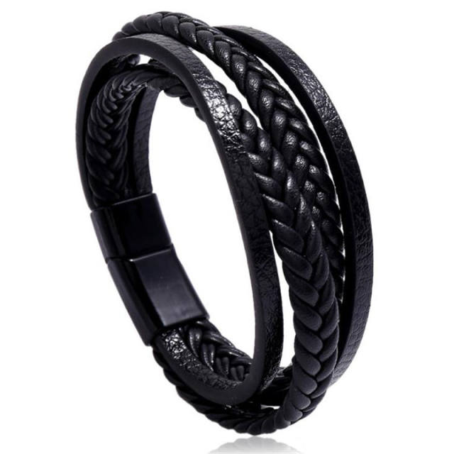 Concise layer pu leather men bracelet