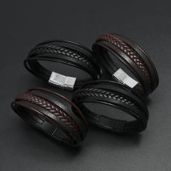 Concise easy match pu leather layer bracelet for men