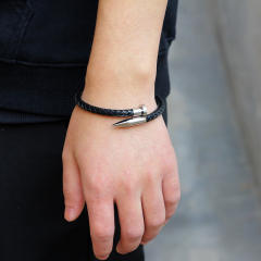 Personality stainless steel nail leather bangle