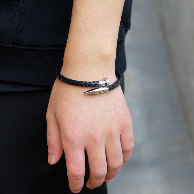 Personality stainless steel nail leather bangle