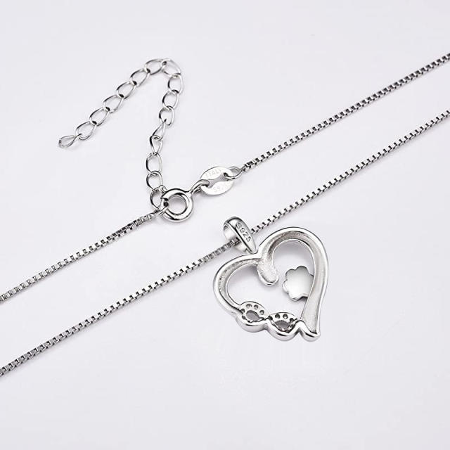Sterling silver pet paw diamond infinity love pendant necklace