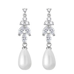 Elegant cubic zircon pearl drop diamond earrings
