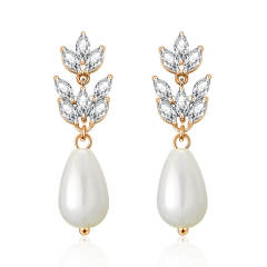 Occident fashion cubic zircon pearl drop diamond earrings