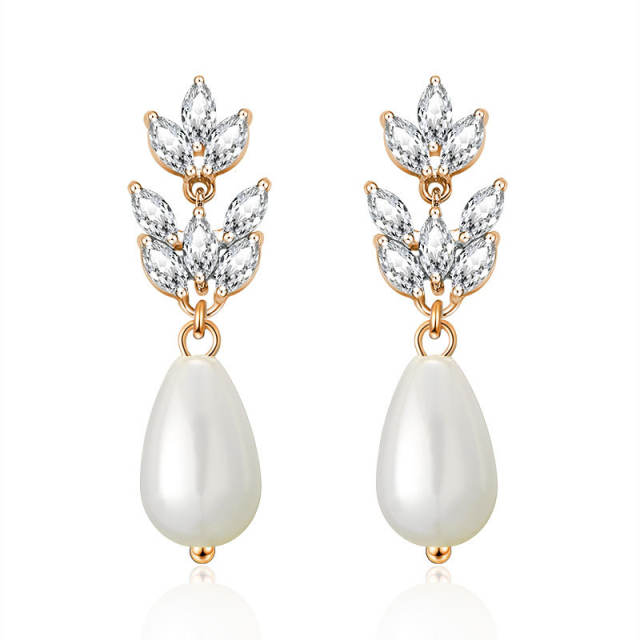 Occident fashion cubic zircon pearl drop diamond earrings