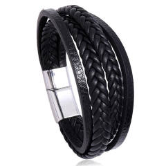 Concise layer pu leather men bracelet