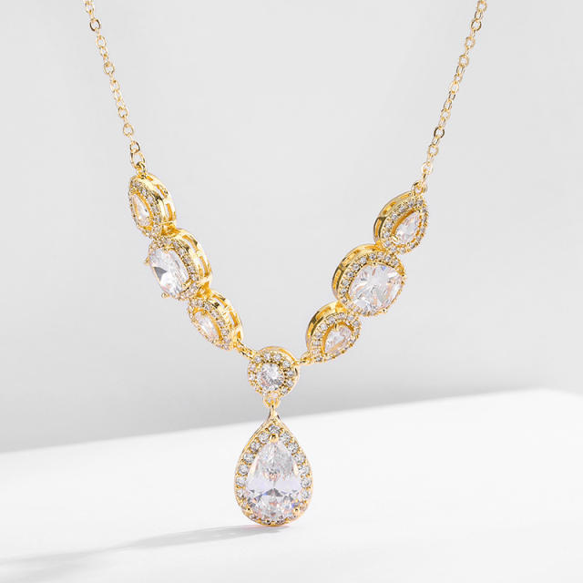 Classic cubic zircon drop pendant copper diamond necklace