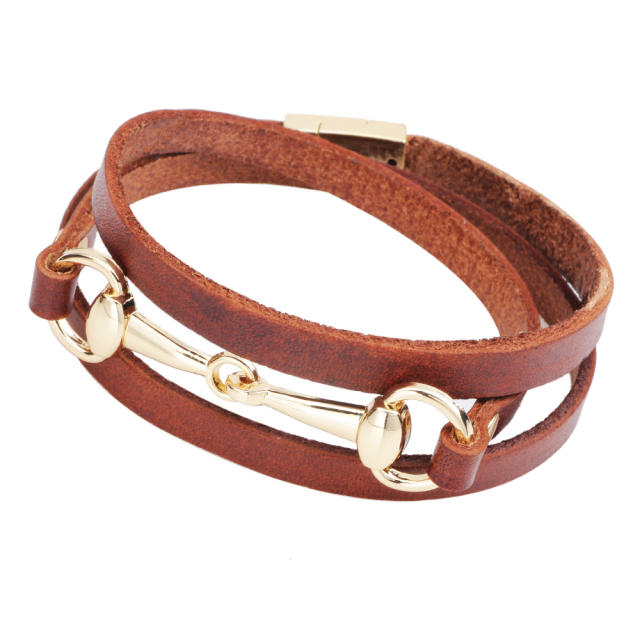Concise three layer leather bangle