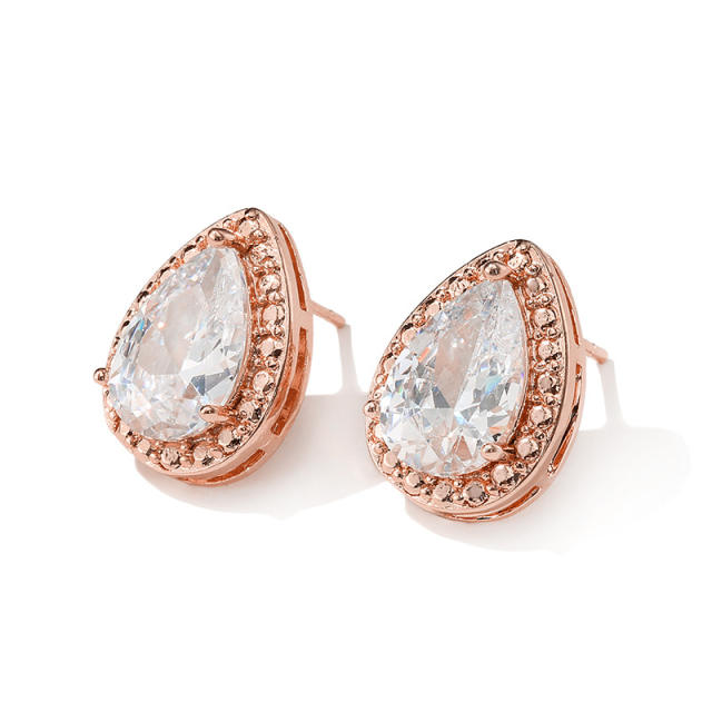 AAA cubic zircon drop copper studs earrings