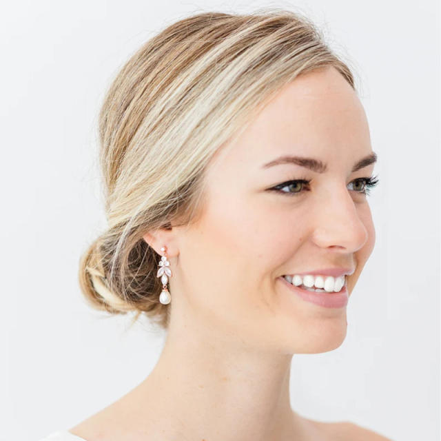 Elegant cubic zircon pearl drop diamond earrings