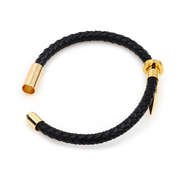 Personality stainless steel nail leather bangle