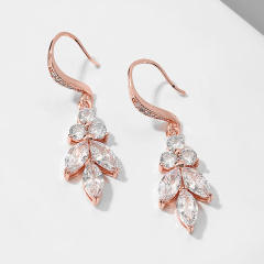 AAA cubic zircon leaf copper earrings