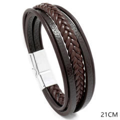 Concise easy match pu leather layer bracelet for men