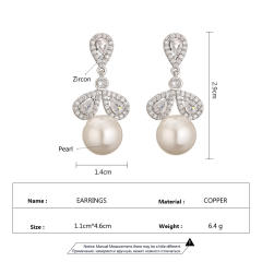 Delicate cubic zircon clover pearl earrings