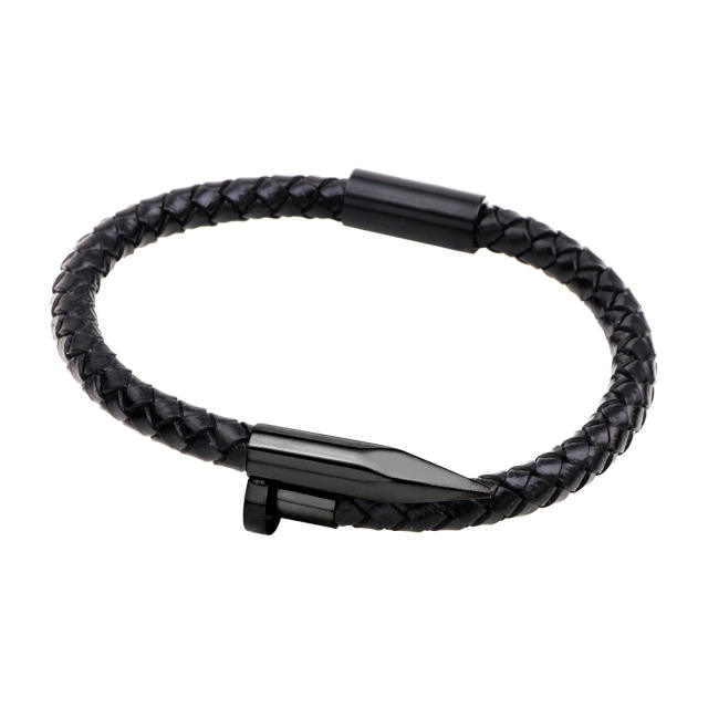 Personality stainless steel nail leather bangle