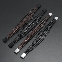 Concise easy match pu leather layer bracelet for men