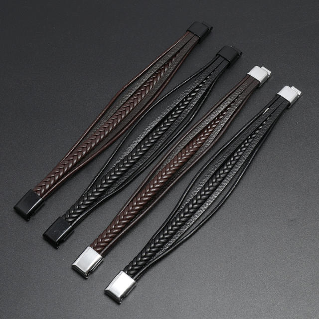 Concise easy match pu leather layer bracelet for men