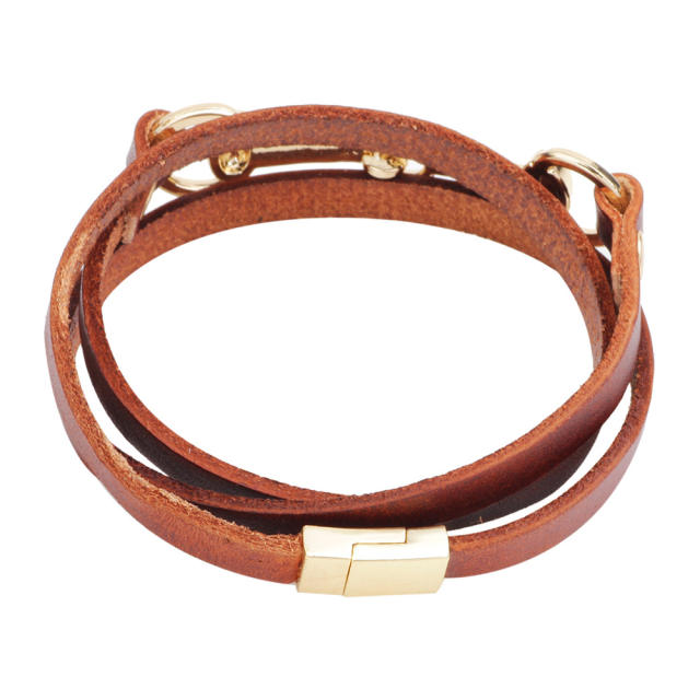 Concise three layer leather bangle