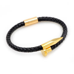 Personality stainless steel nail leather bangle