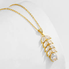 AAA cubic zircon leaf pendant copper necklace