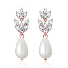 Occident fashion cubic zircon pearl drop diamond earrings