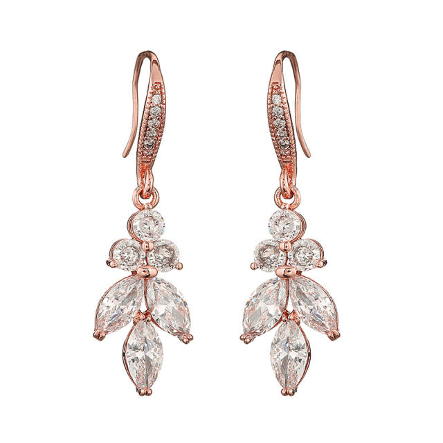 AAA cubic zircon leaf copper earrings