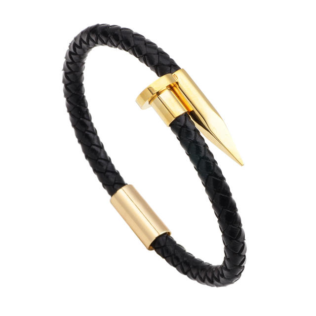 Personality stainless steel nail leather bangle