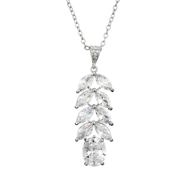 AAA cubic zircon leaf pendant copper necklace