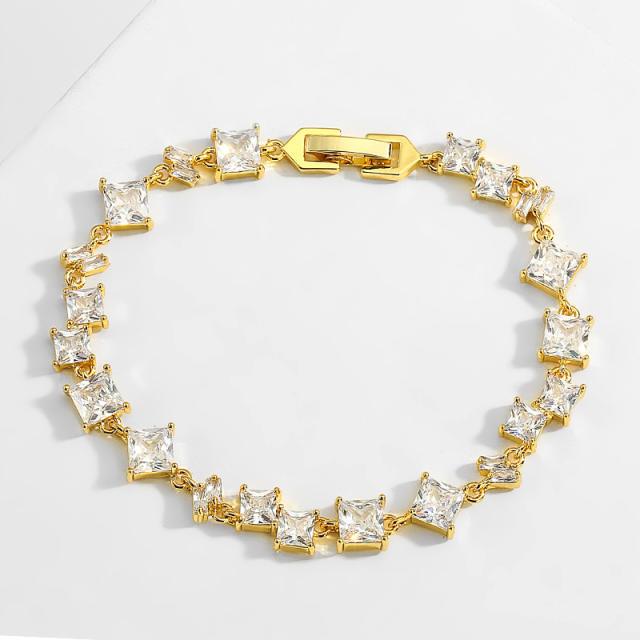 Delicate geometric cubic zircon copper bracelet
