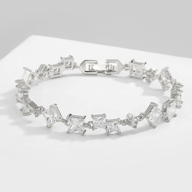 Delicate geometric cubic zircon copper bracelet