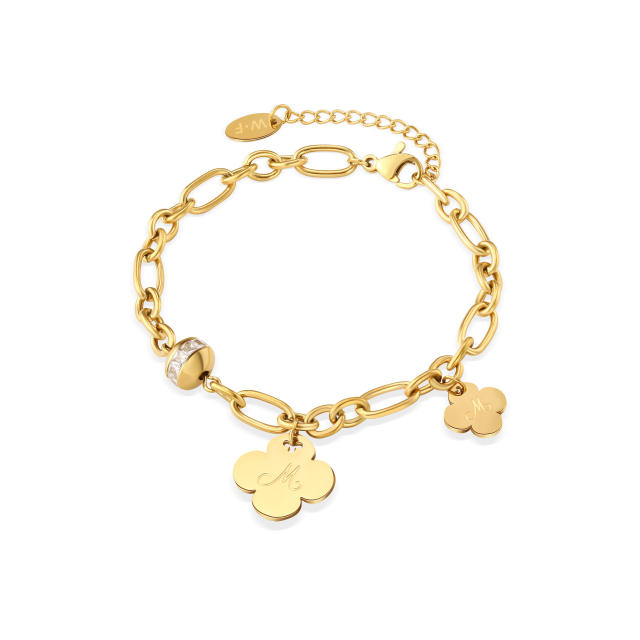 INS 14k gold plated stainless steel chain charm bracelet