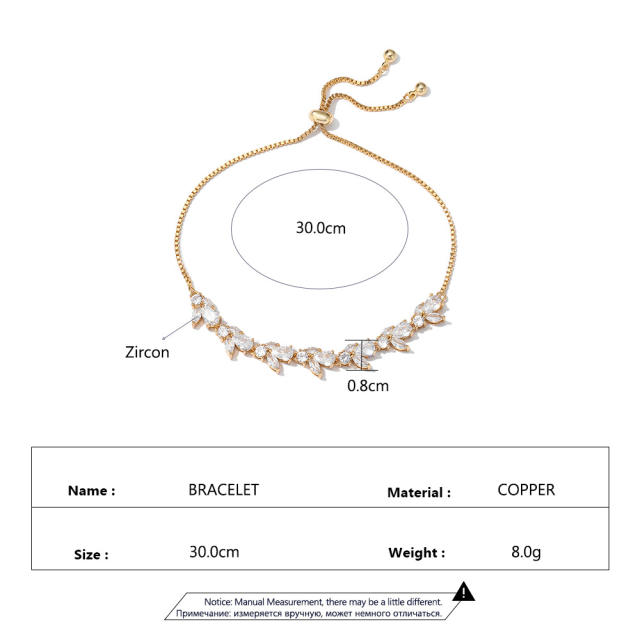 AAA cubic zircon copper slide bracelet