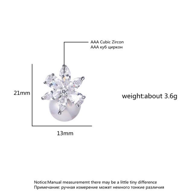 Classic cubic zircon flower pearl earrings