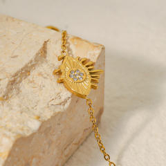14K real gold plated diamond evil eye stainless steel bracelet