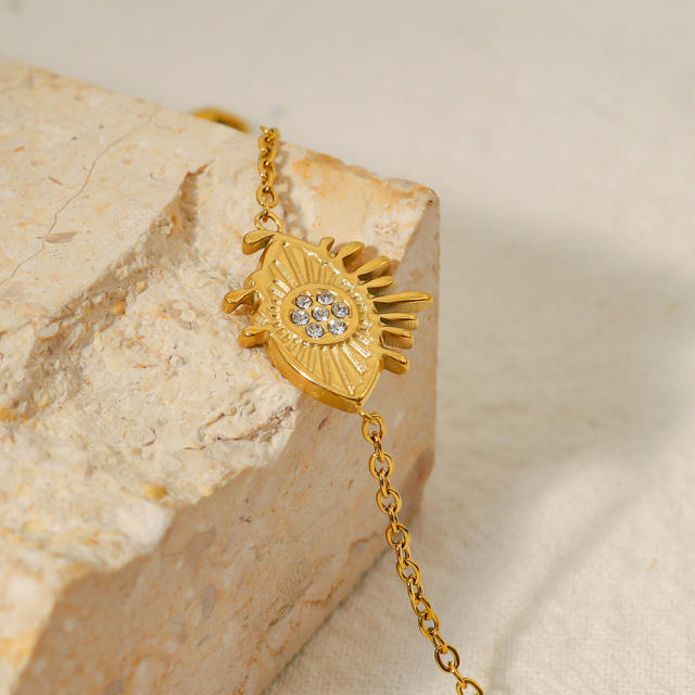 14K real gold plated diamond evil eye stainless steel bracelet