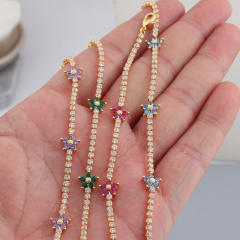 Delicate color cubic zircon flower copper tennis bracelet
