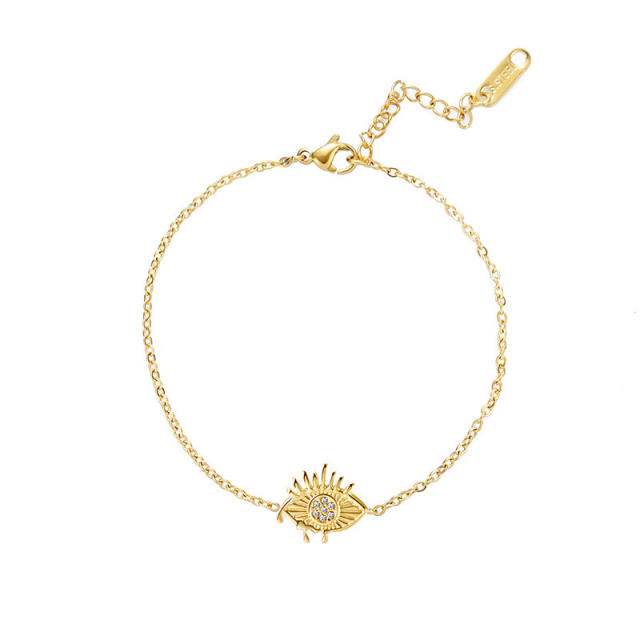 14K real gold plated diamond evil eye stainless steel bracelet