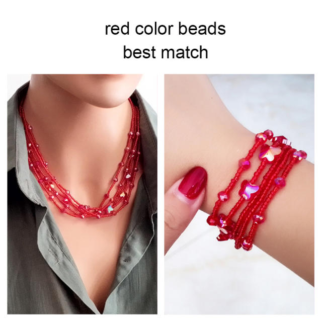 Boho colorful crystal beads layer Magnetic buckle choker necklace bracelet set